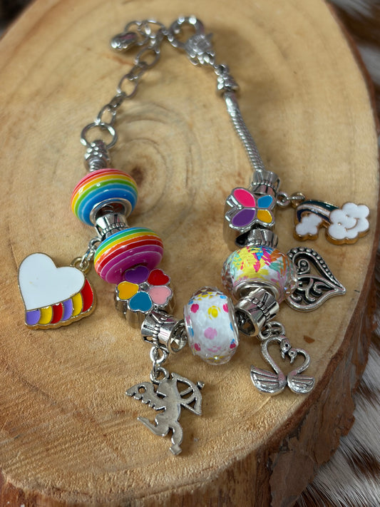 1pc Adjustable Snake Bone Chain Charm Bracelet Colorful Beads Five Charms