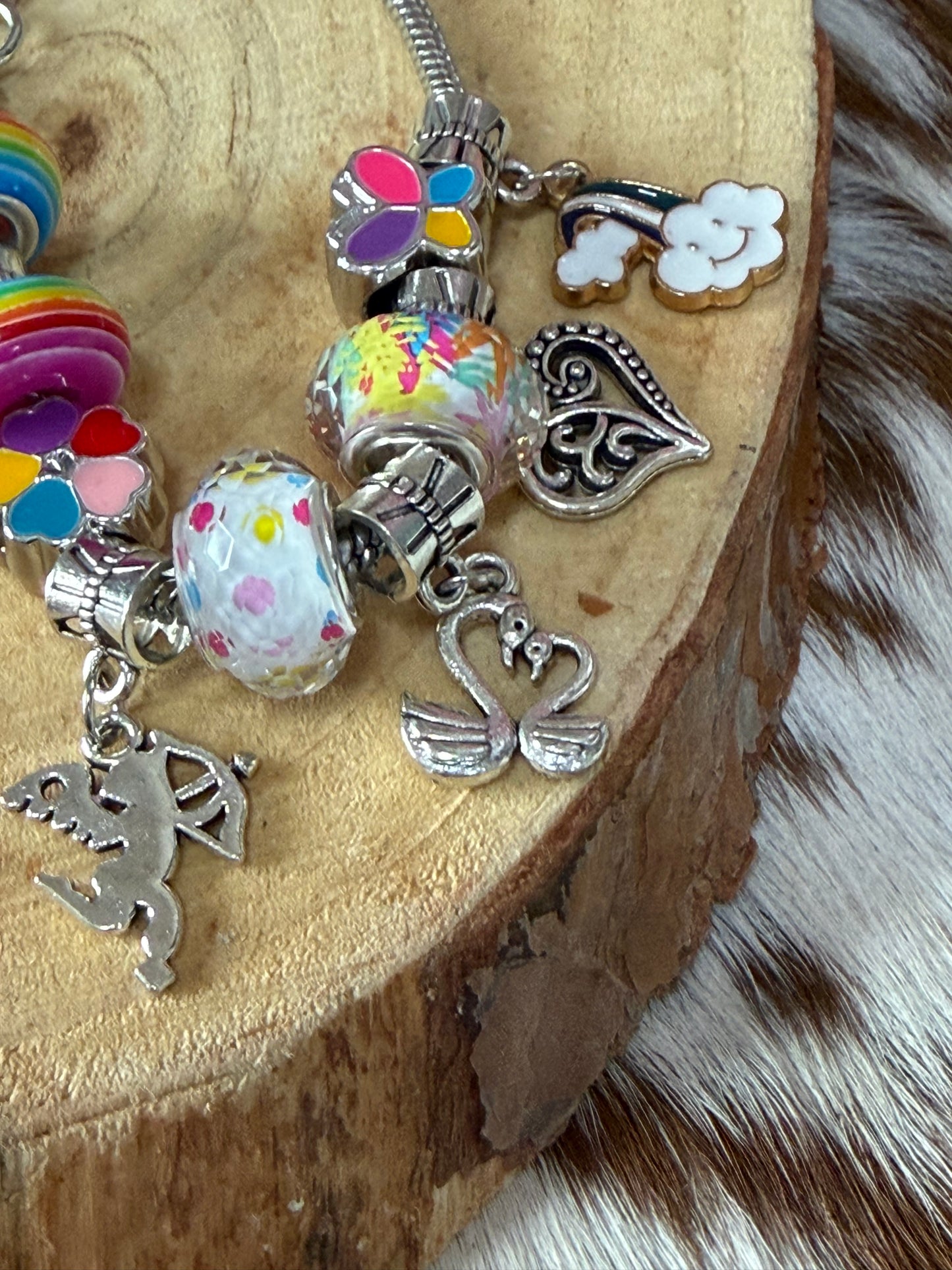 1pc Adjustable Snake Bone Chain Charm Bracelet Colorful Beads Five Charms