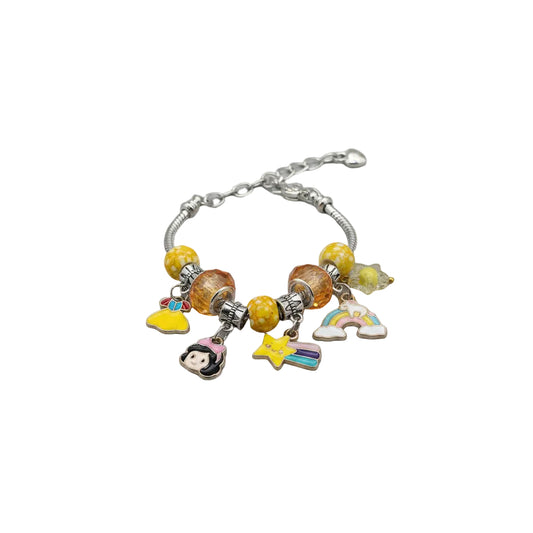 Adjustable Snake Bone Silver Chain Beaded Charm Bracelet