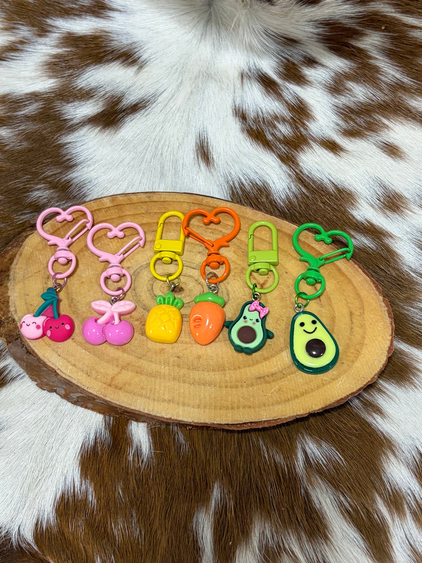 Keychain Bag Charms Avacado Carrot, Cherries Pineapple Themes