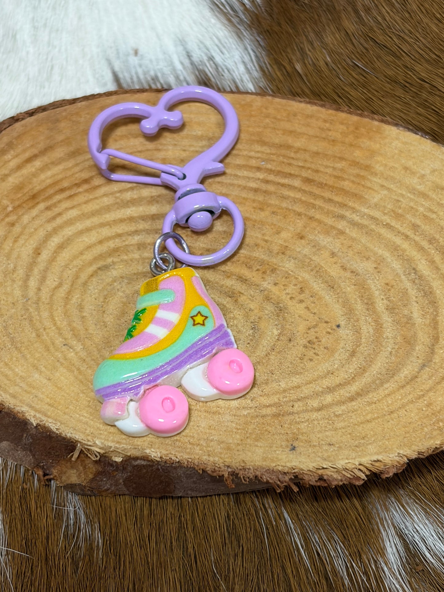 Kids keychain Bag Charm Eye Glasses Roller Skate Rainbow