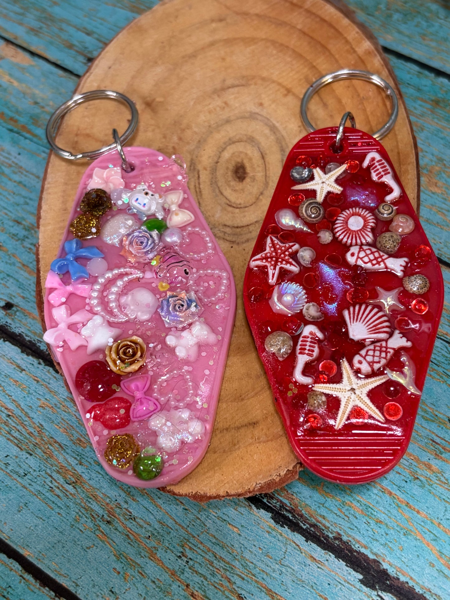 Acrylic Keychains Ocean Scene Star Fish Sea Shells Colored Stones Fish Sea Horse Flowers Bows Beads