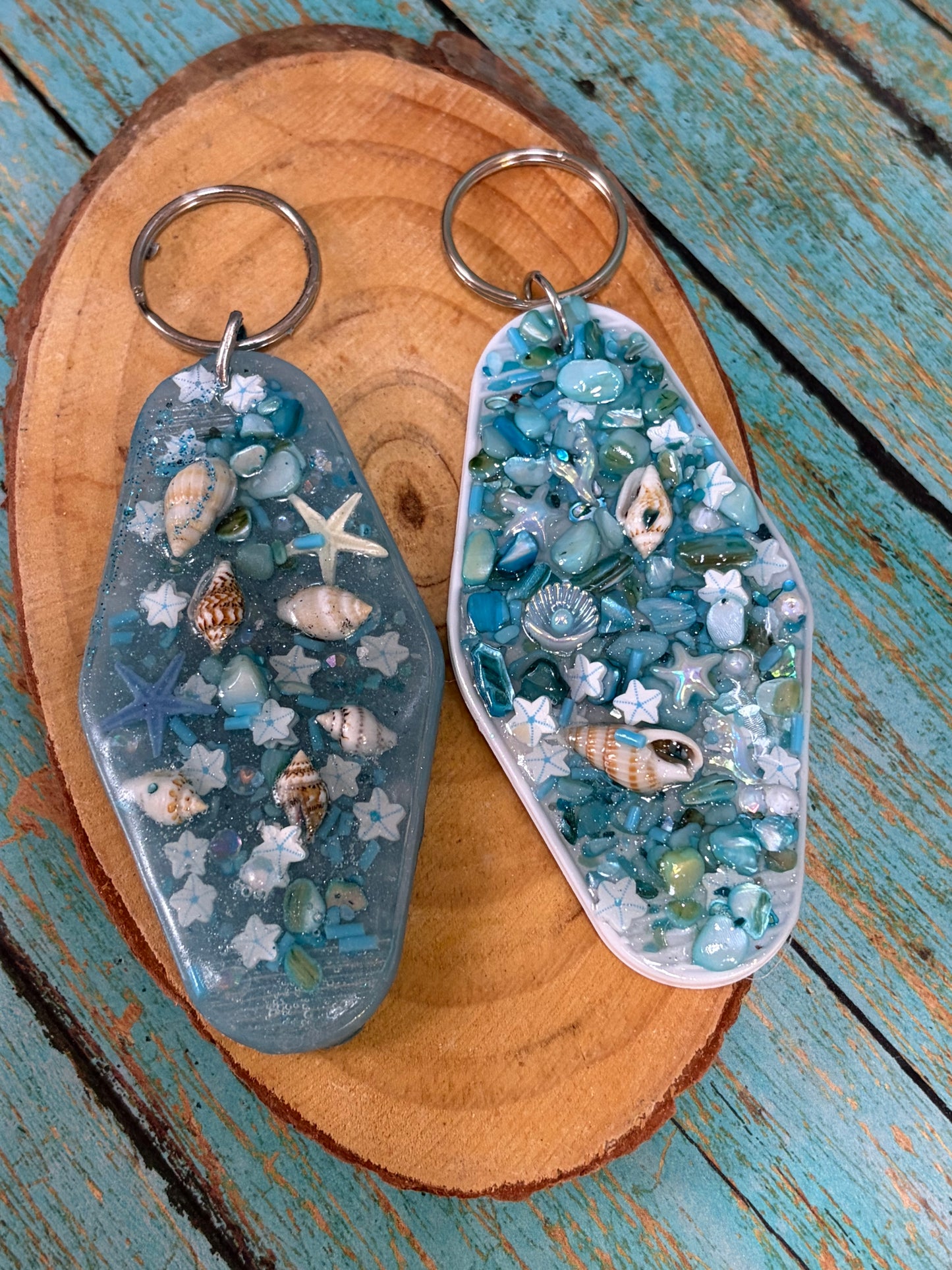 Acrylic Keychains Ocean Scene Star Fish Sea Shells Colored Stones Fish Sea Horse Flowers Bows Beads