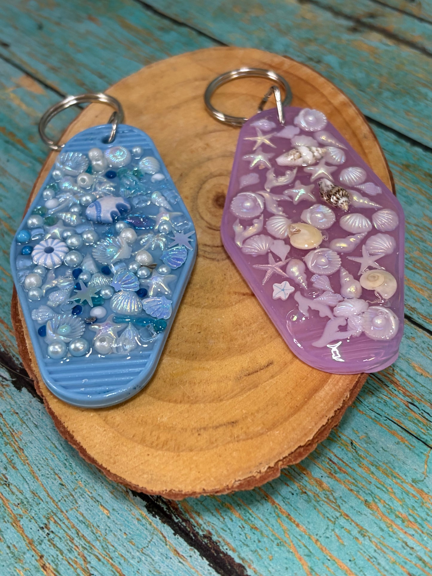 Acrylic Keychains Ocean Scene Star Fish Sea Shells Colored Stones Fish Sea Horse Flowers Bows Beads