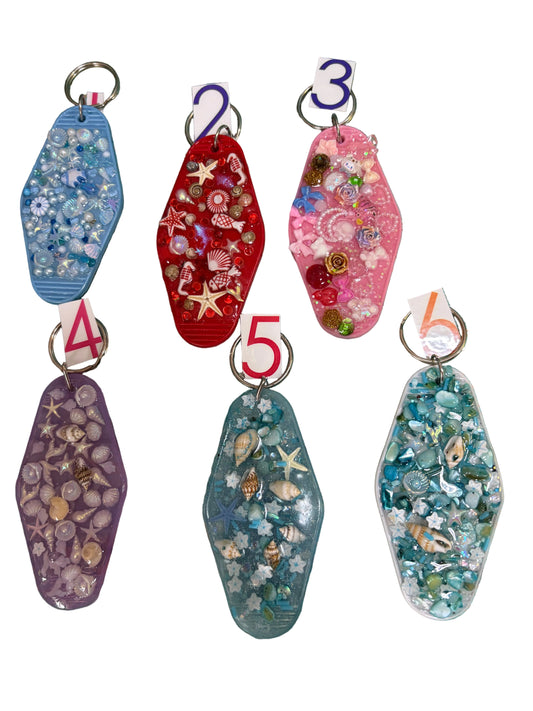 Acrylic Keychains Ocean Scene Star Fish Sea Shells Colored Stones Fish Sea Horse Flowers Bows Beads