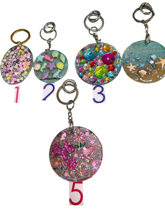 Resin Bag Charms Keychain Ocean Scene Sea shells Fish Star Fish Sand Flowers Hearts Colorful Beads