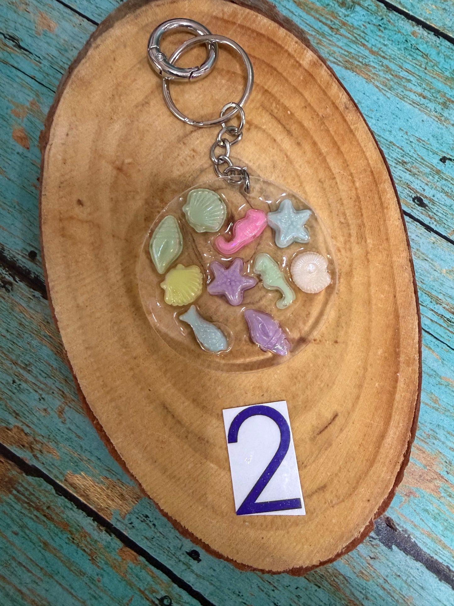 Resin Bag Charms Keychain Ocean Scene Sea shells Fish Star Fish Sand Flowers Hearts Colorful Beads