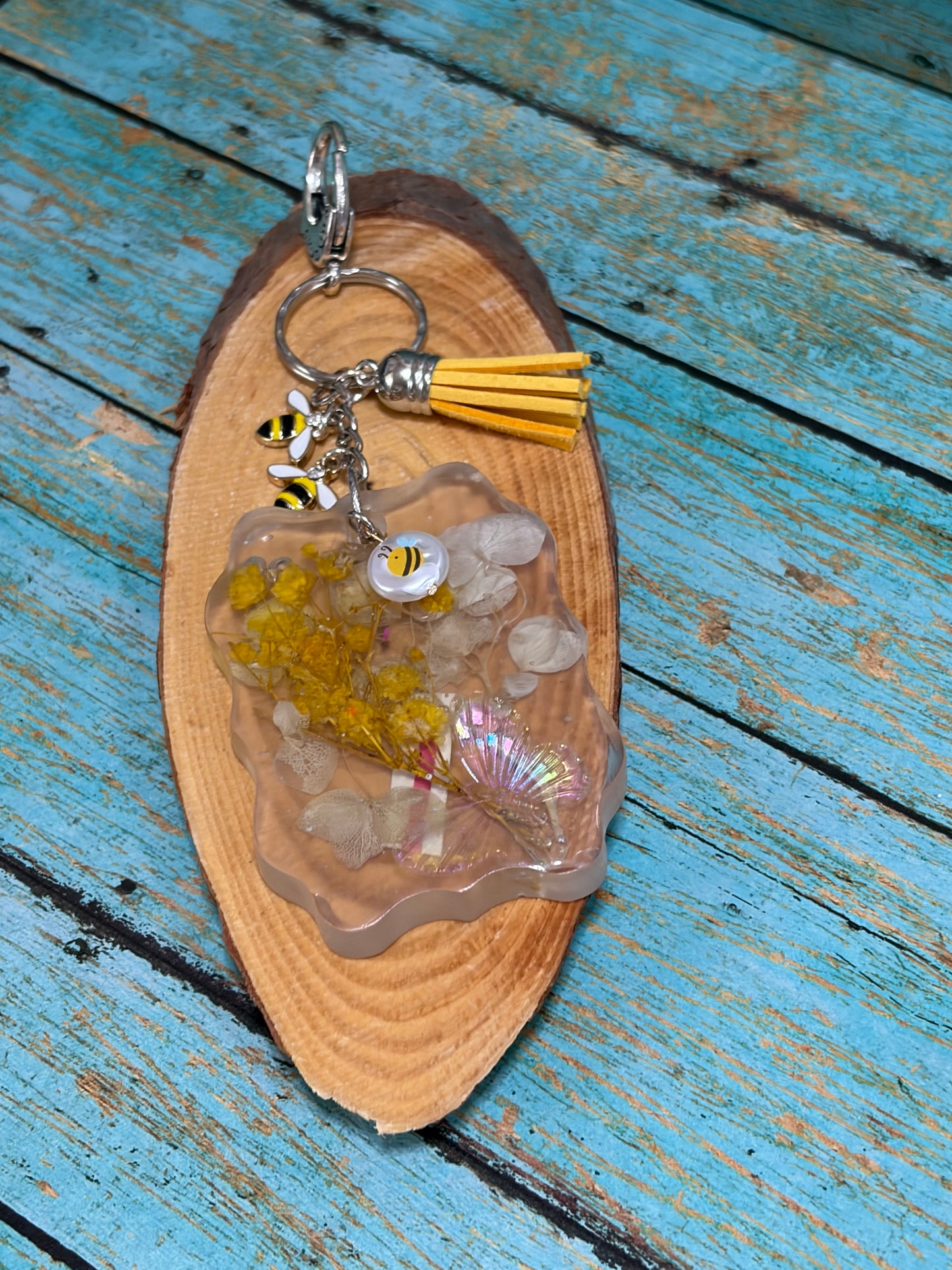 Resin Keychain Bag Charm Flowers Butterfly Bee Charms