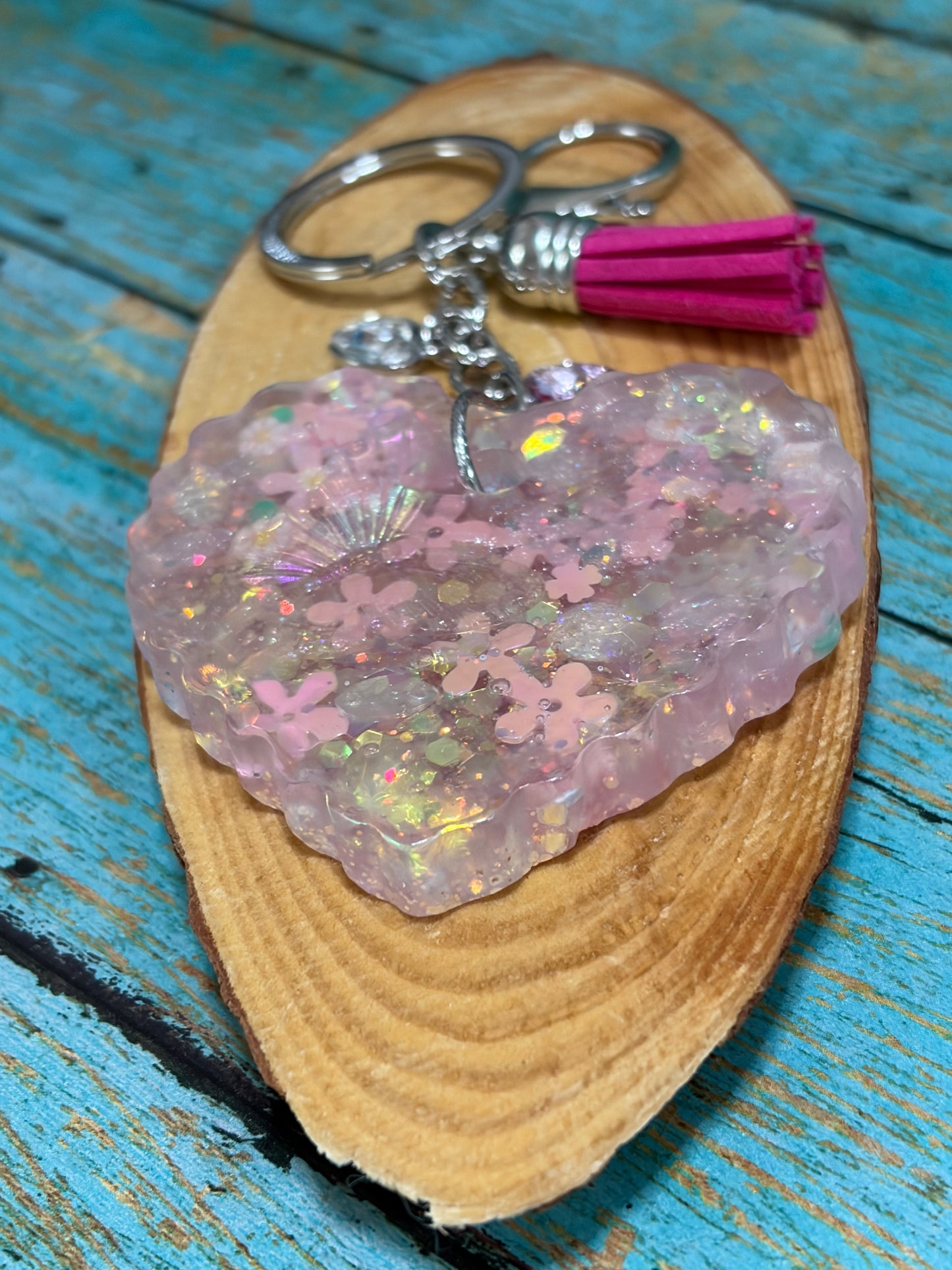 Resin Heat Keychain Bag Charm Tassals Heart Charm Butterfly