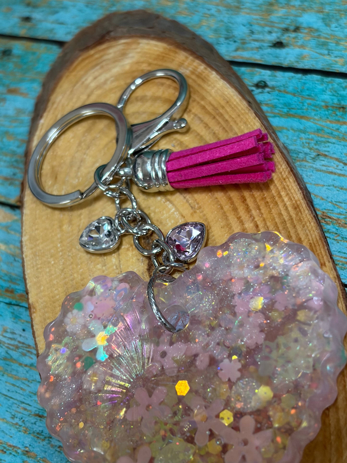 Resin Heat Keychain Bag Charm Tassals Heart Charm Butterfly