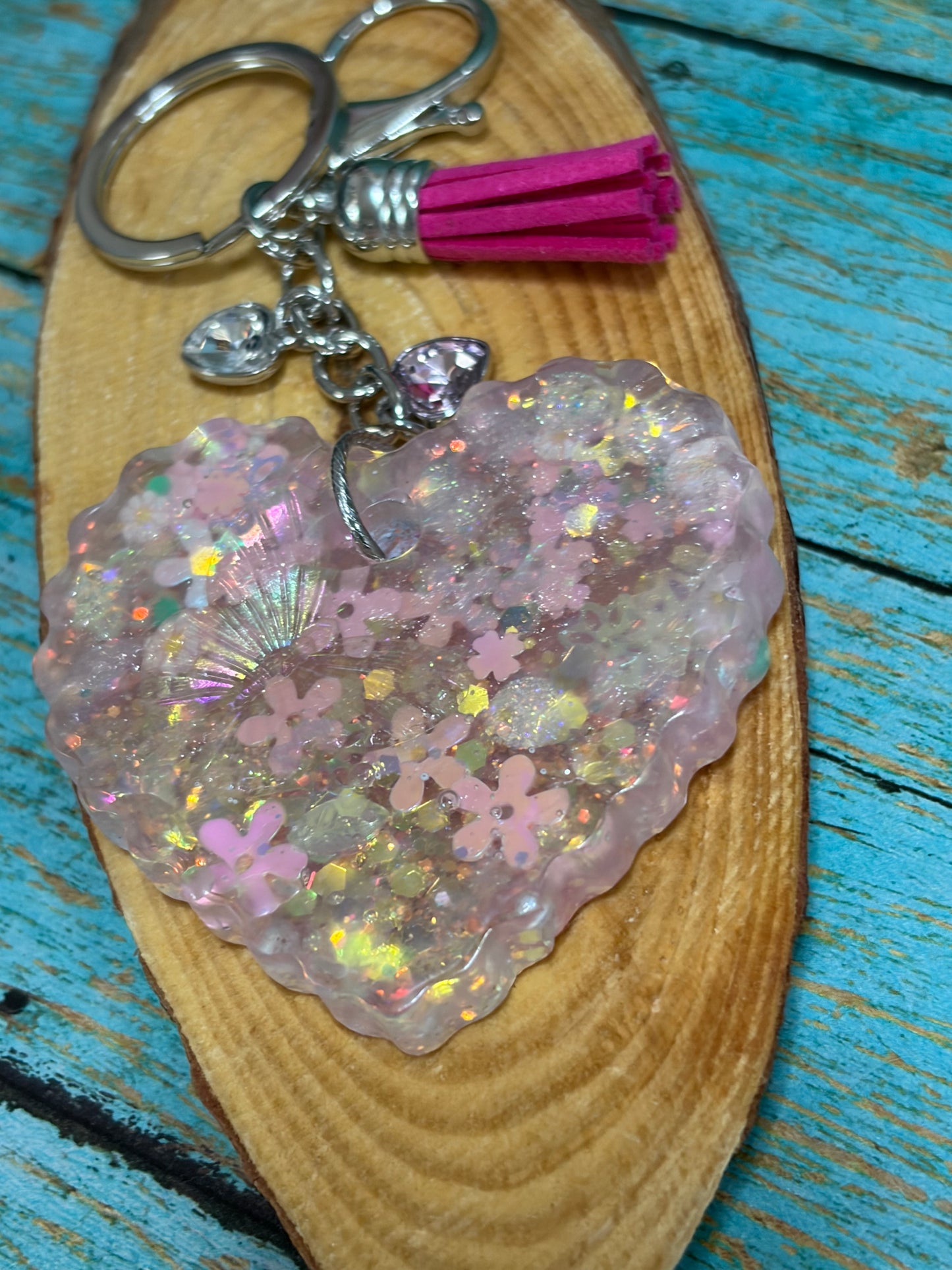 Resin Heat Keychain Bag Charm Tassals Heart Charm Butterfly
