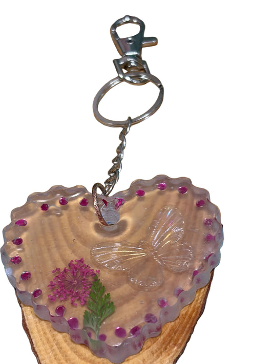 Heart Shape Resin Keychain Bag Charm Butterfly Flower