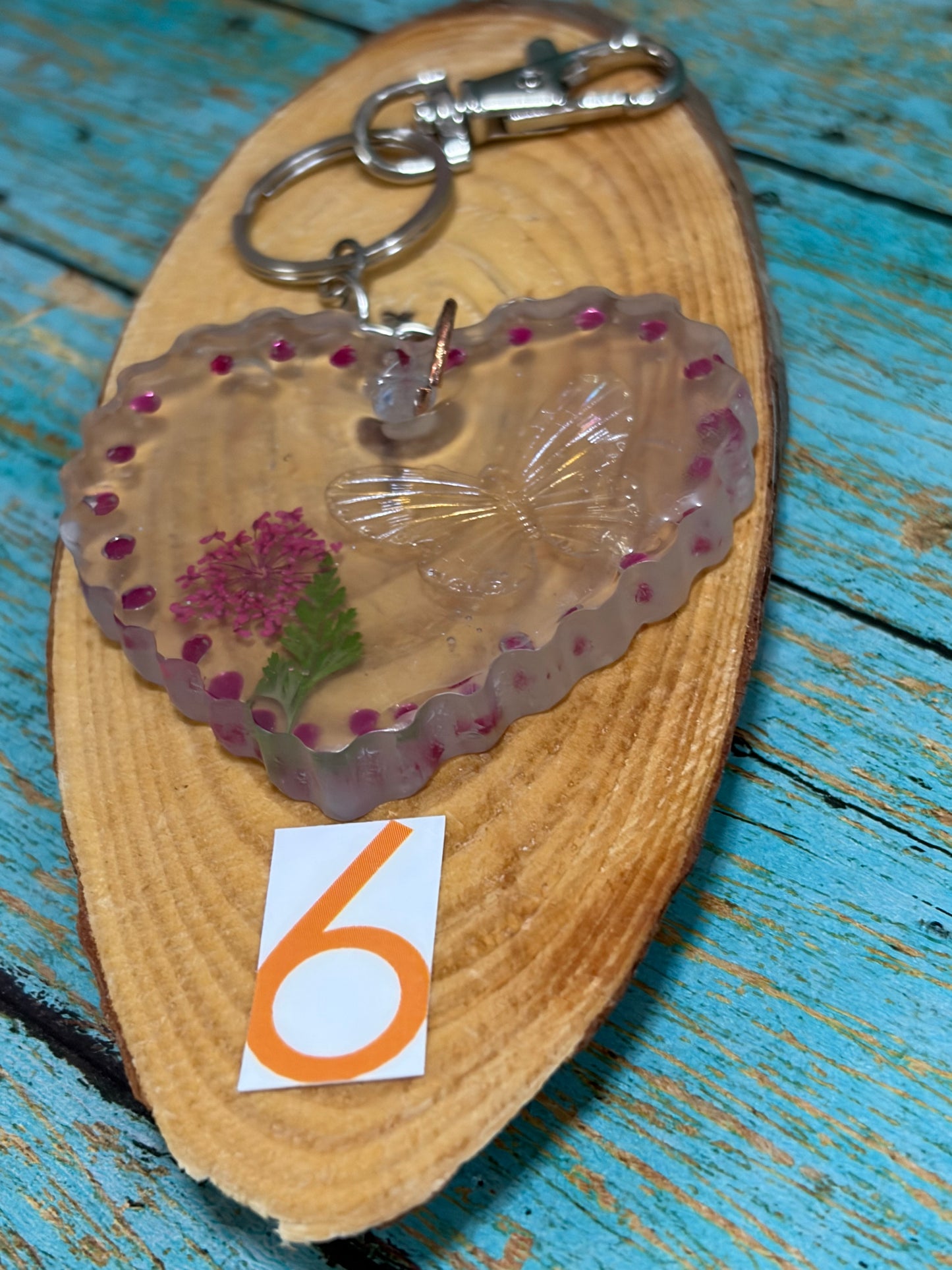 Heart Shape Resin Keychain Bag Charm Butterfly Flower