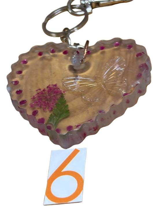 Heart Shape Resin Keychain Bag Charm Butterfly Flower