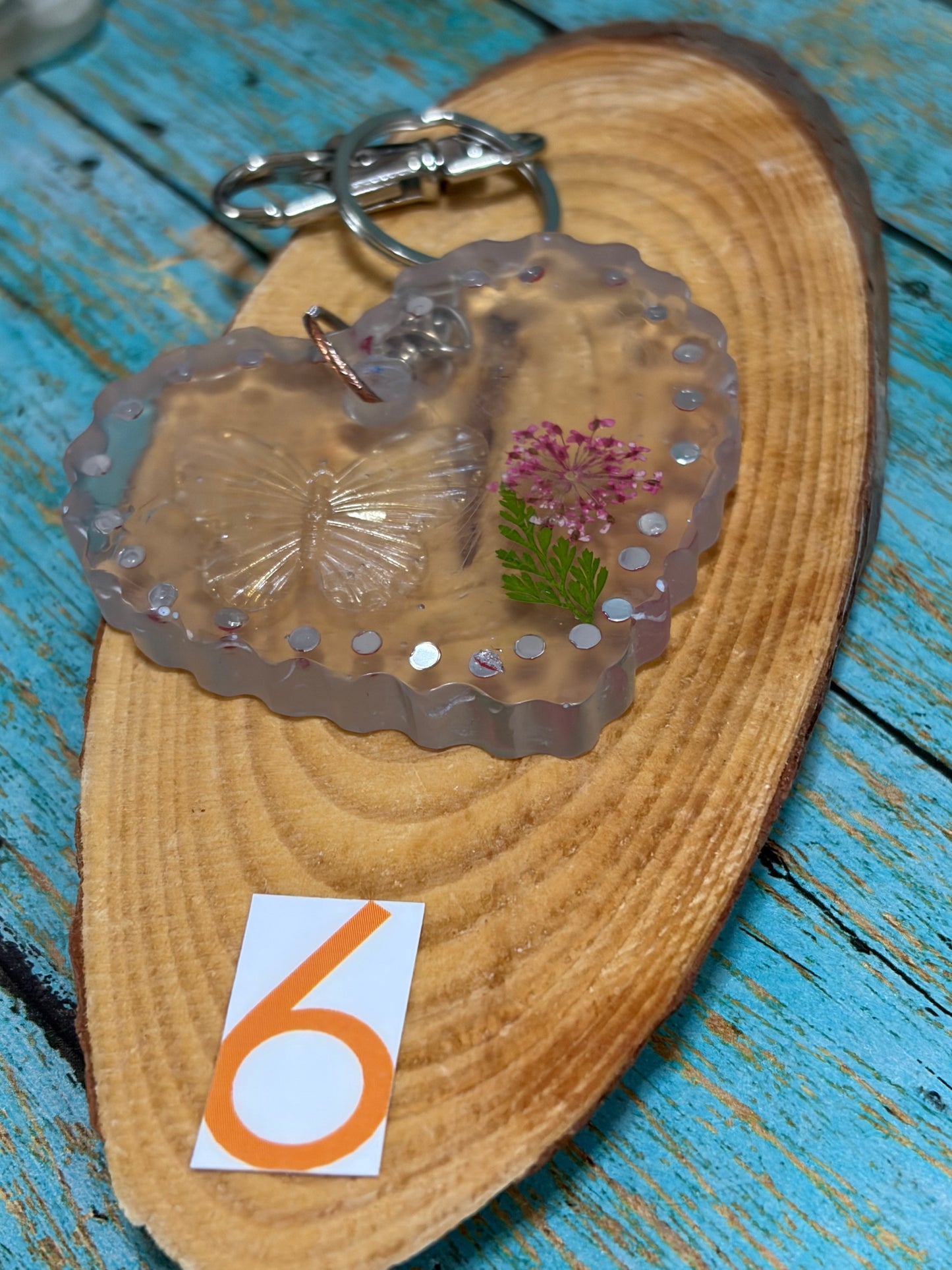 Heart Shape Resin Keychain Bag Charm Butterfly Flower