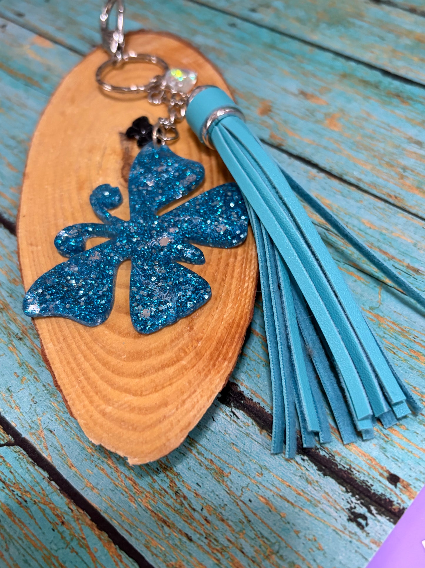 Resin Butterfly Bag Charm Keychain Tassels