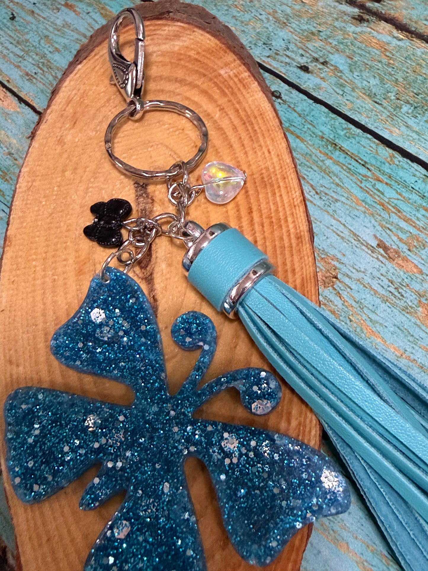 Resin Butterfly Bag Charm Keychain Tassels