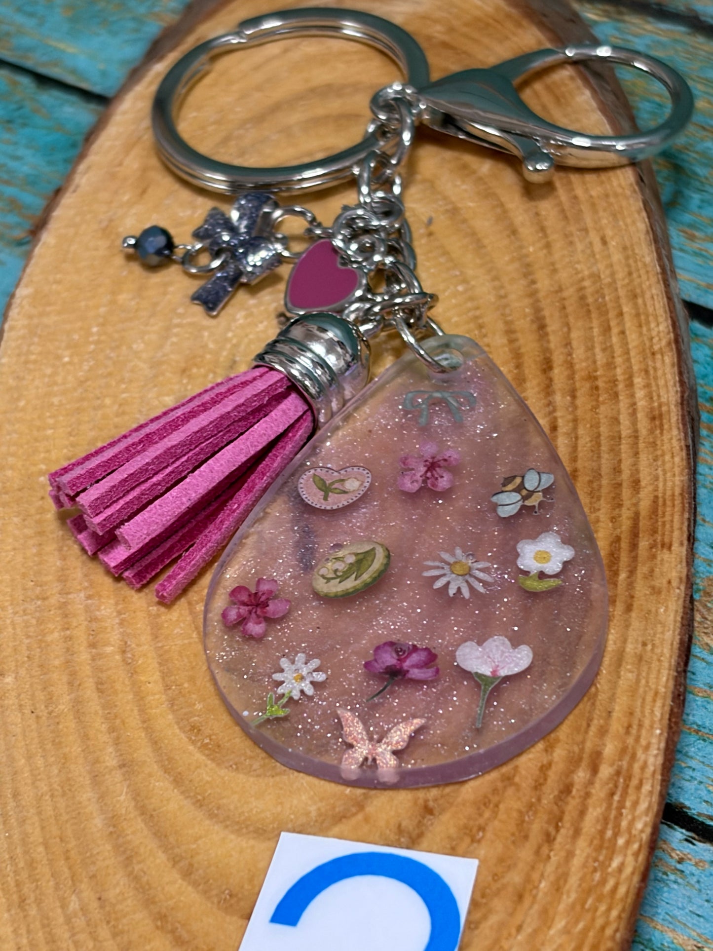 Resin Keychain Bag Charm Ocean Scene Star Fish Sea Shells Flowers Bee