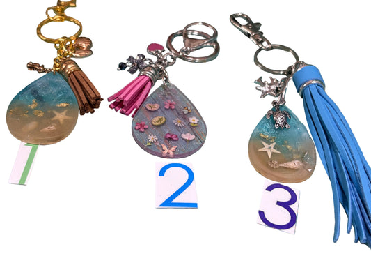 Resin Keychain Bag Charm Ocean Scene Star Fish Sea Shells Flowers Bee