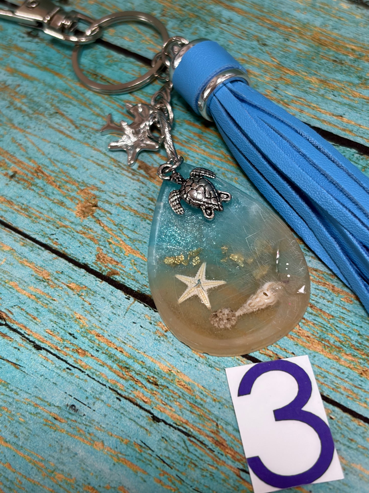 Resin Keychain Bag Charm Ocean Scene Star Fish Sea Shells Flowers Bee