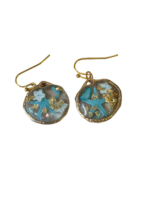 Small Round Resin Ocean Theme Starfish Gold Flakes