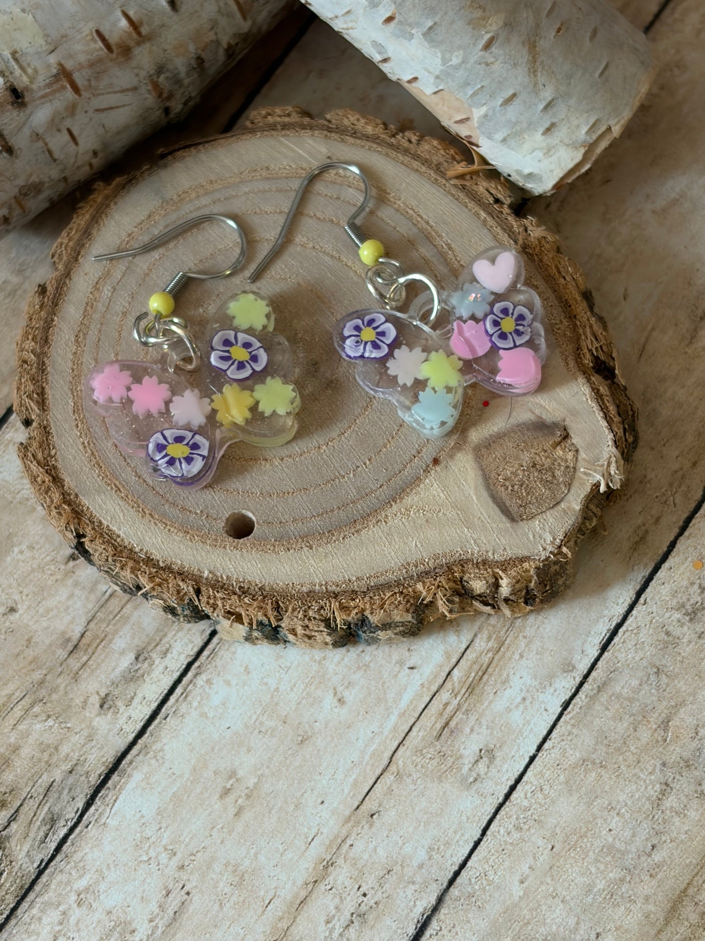 Little Resin Butterfly Earrings Flowers