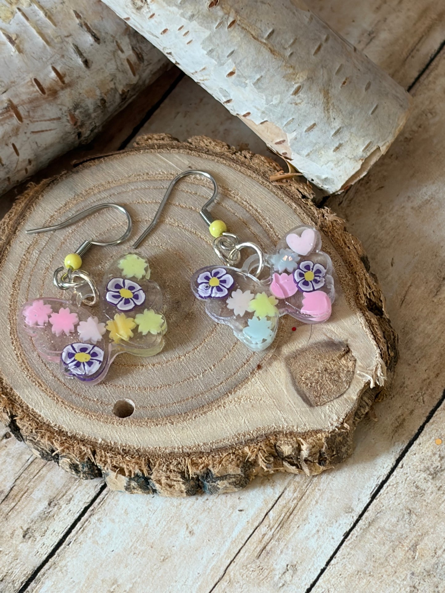 Little Resin Butterfly Earrings Flowers