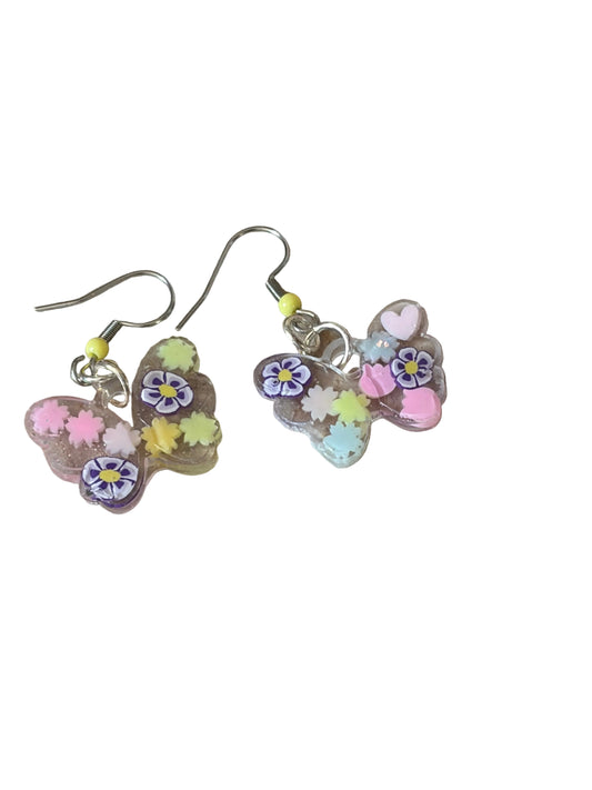 Little Resin Butterfly Earrings Flowers