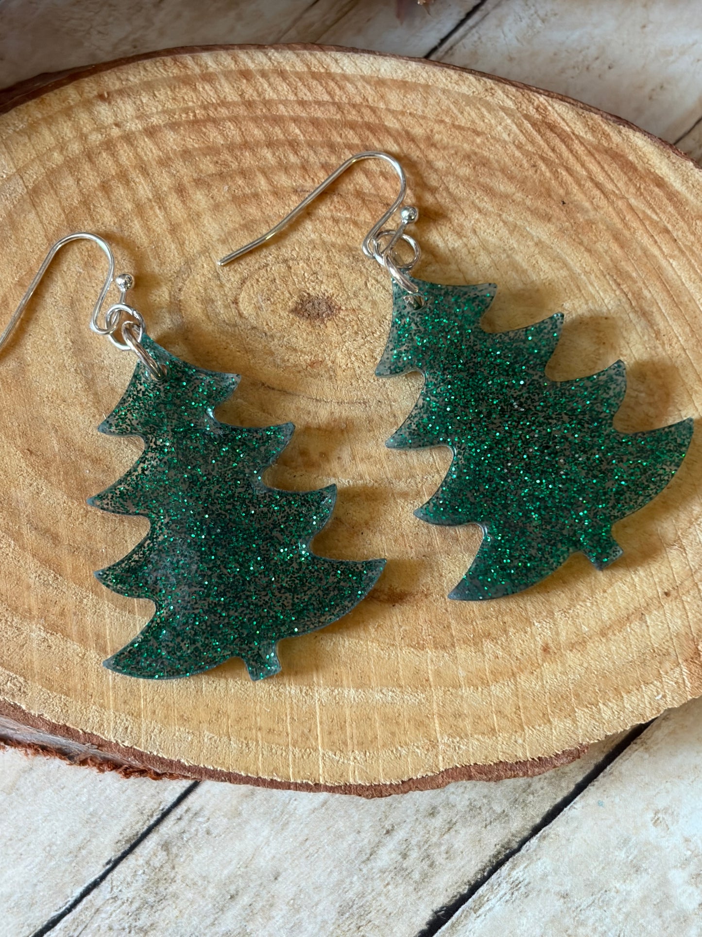 Resin Green Christmas Earrings