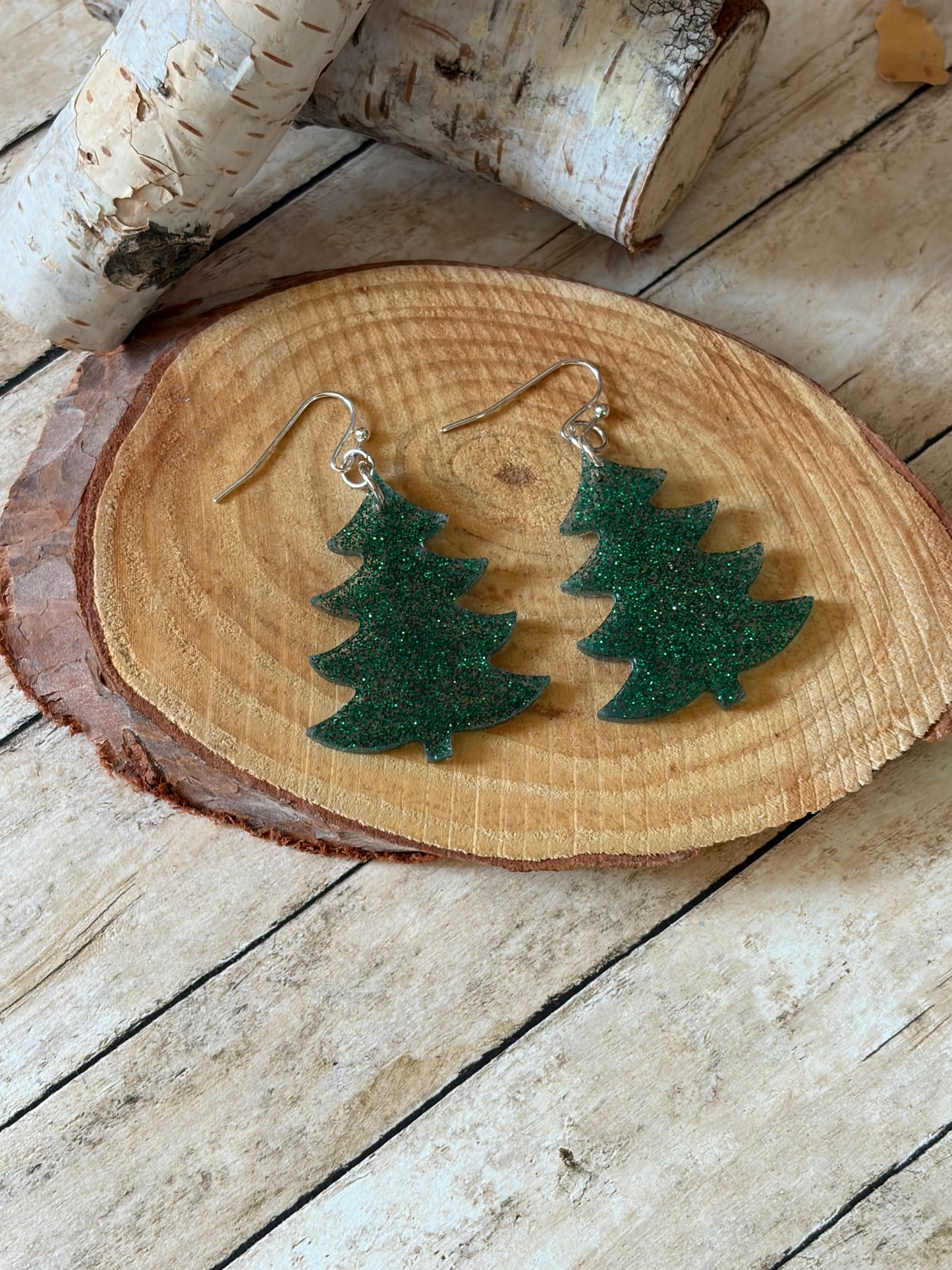 Resin Green Christmas Earrings