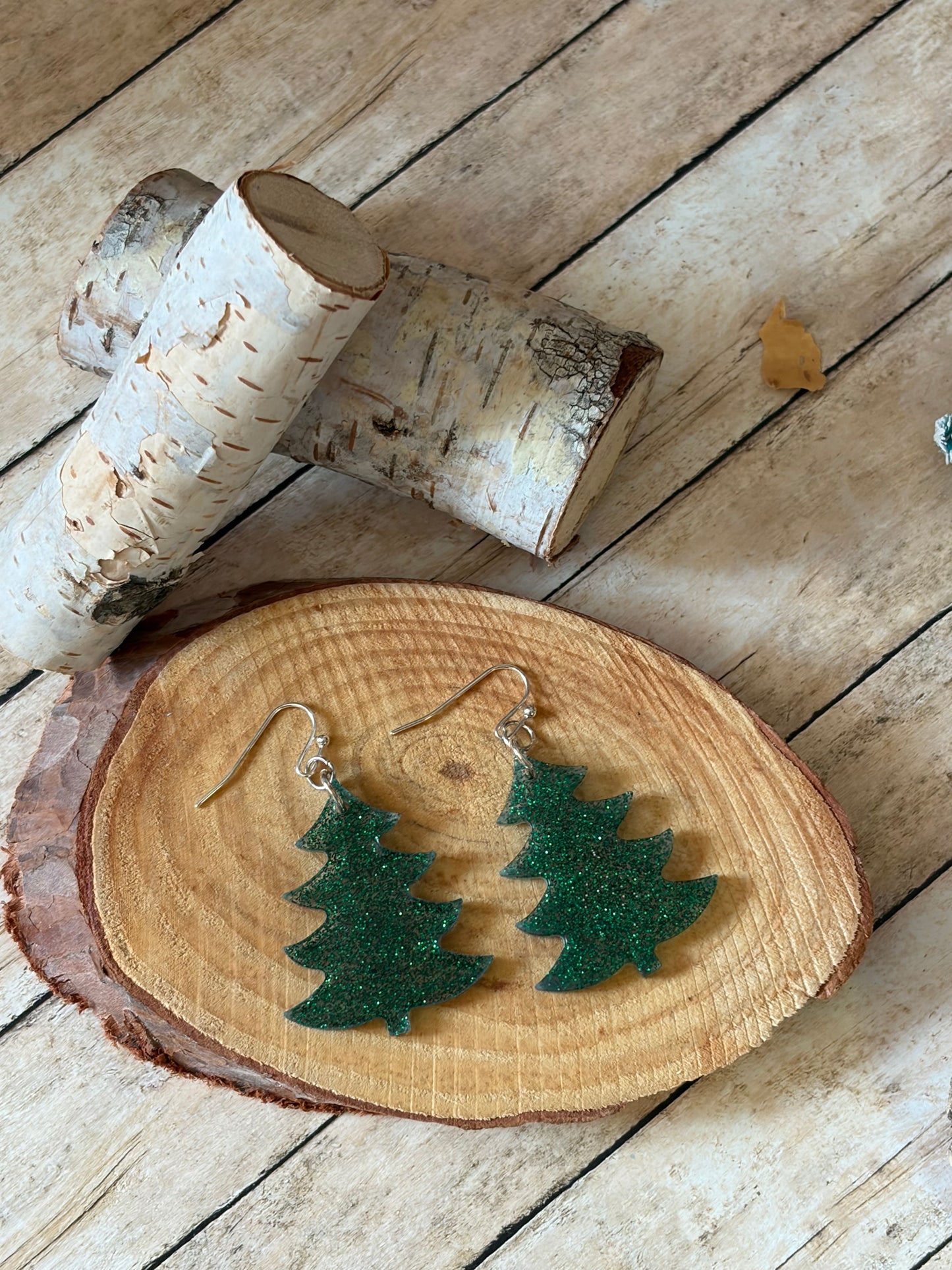 Resin Green Christmas Earrings