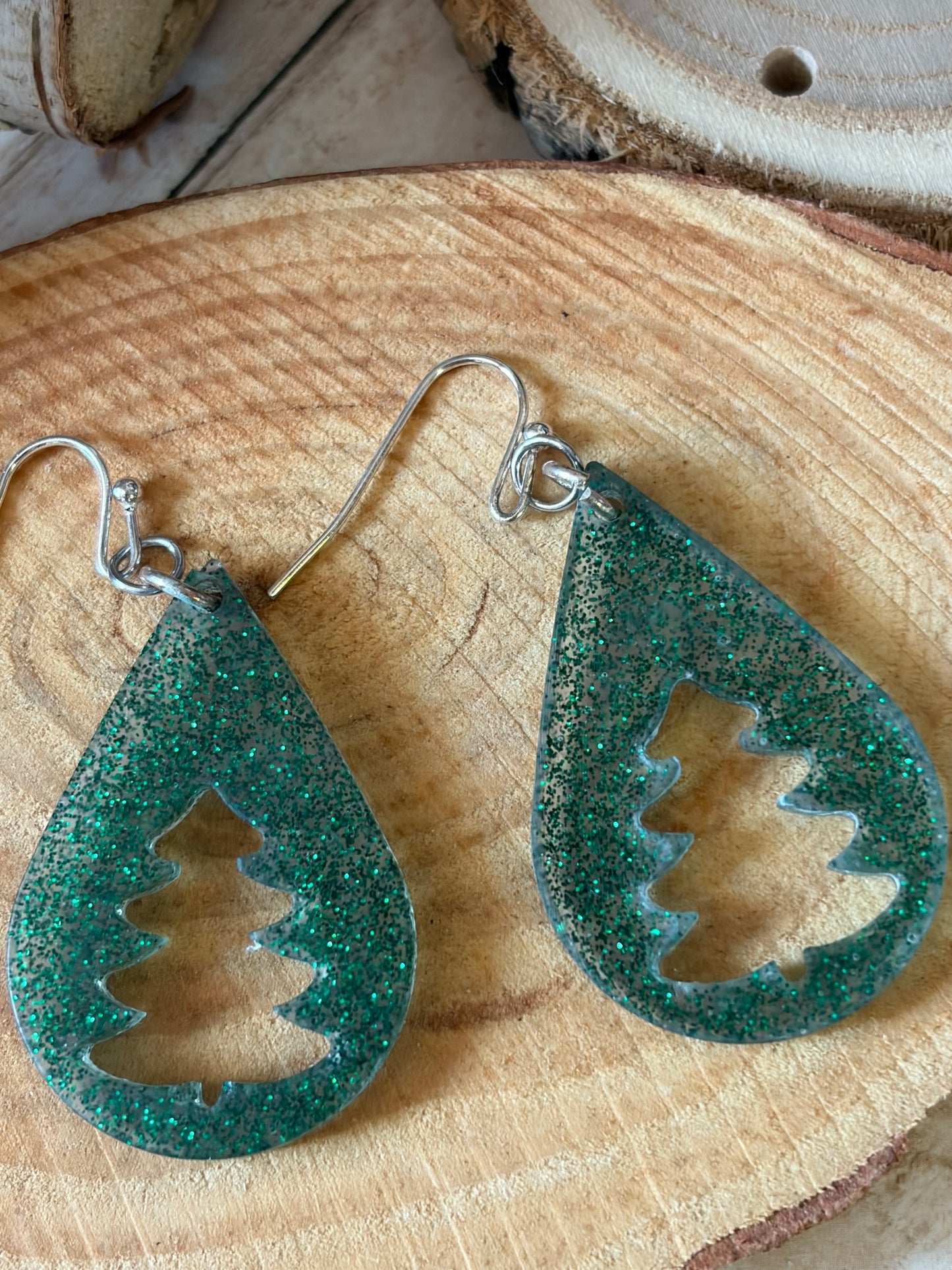 Resin Christmas Tree Green Earrings