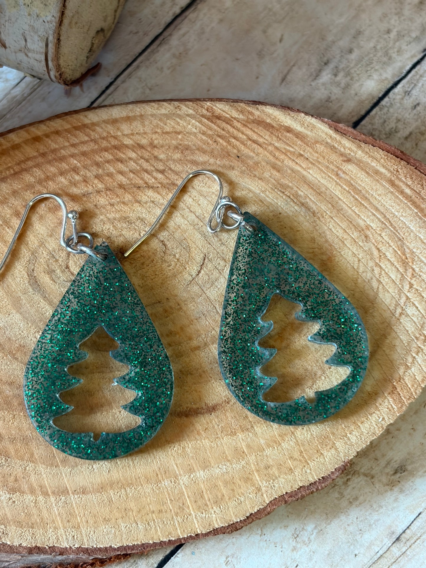 Resin Christmas Tree Green Earrings