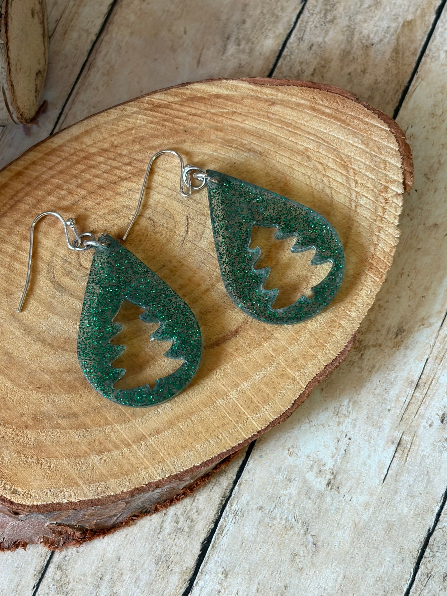 Resin Christmas Tree Green Earrings