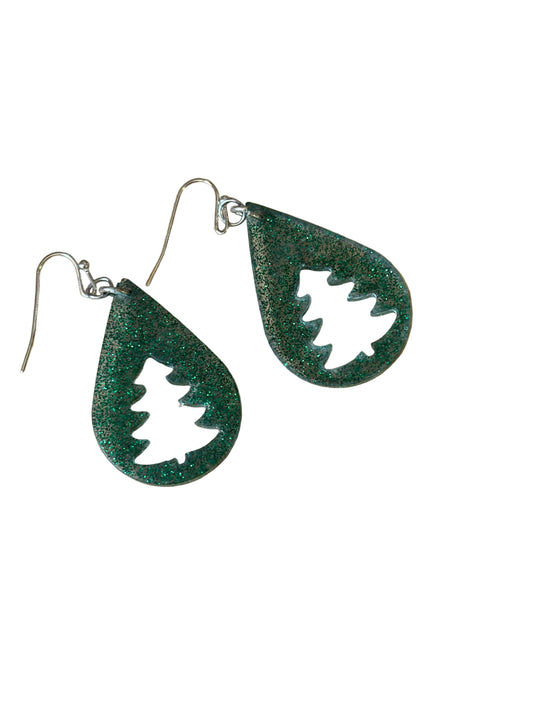 Resin Christmas Tree Green Earrings