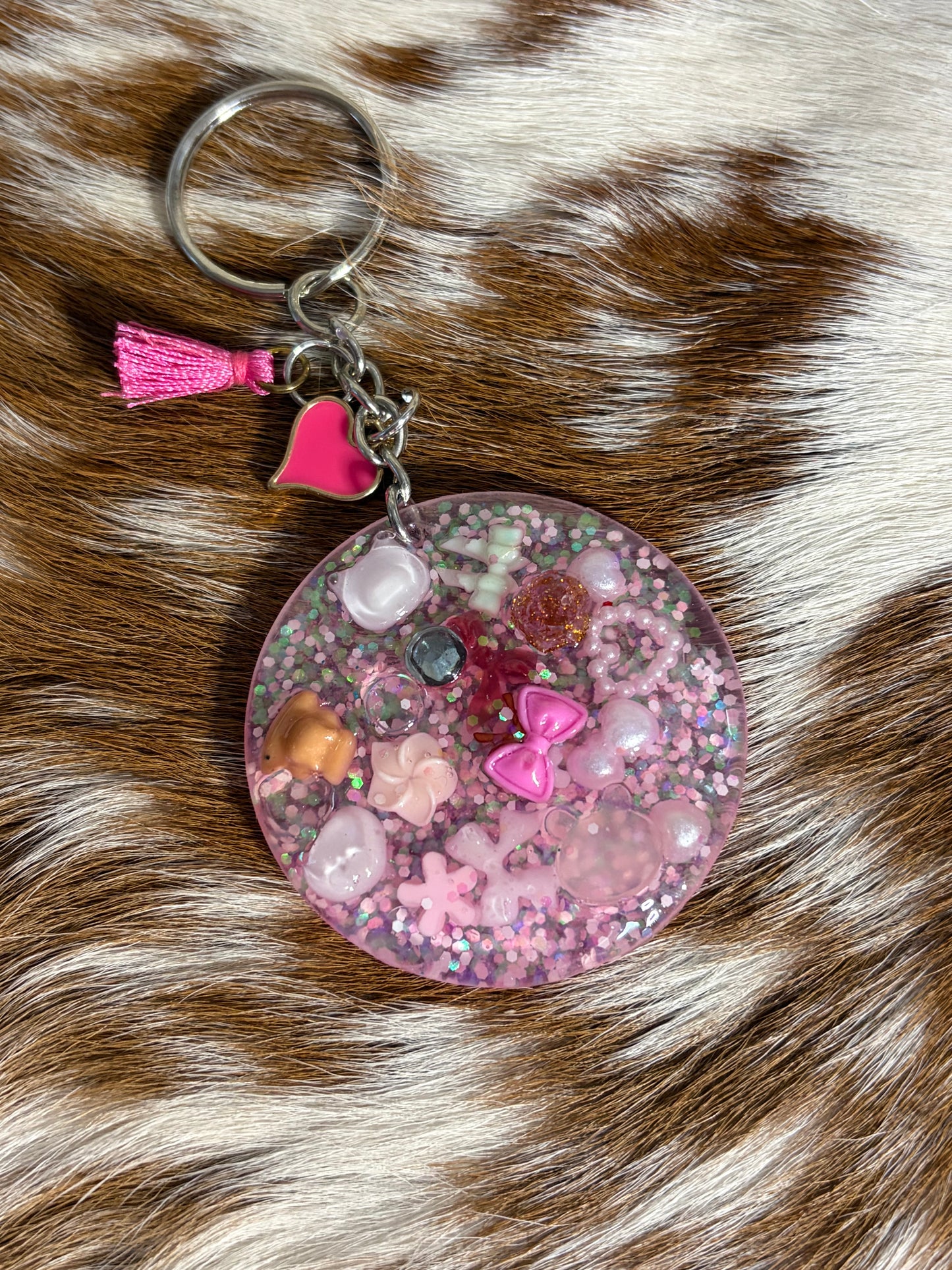 Round Resin Keychain Bag Charm Backpack Purse pink Charms Heart Tassel