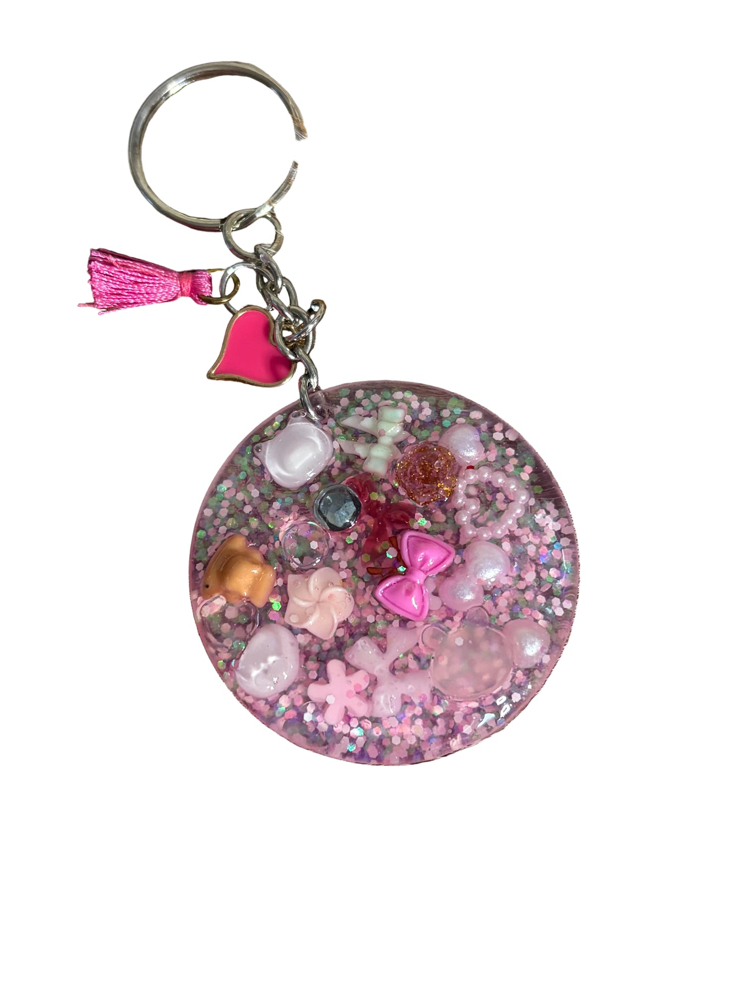 Round Resin Keychain Bag Charm Backpack Purse pink Charms Heart Tassel