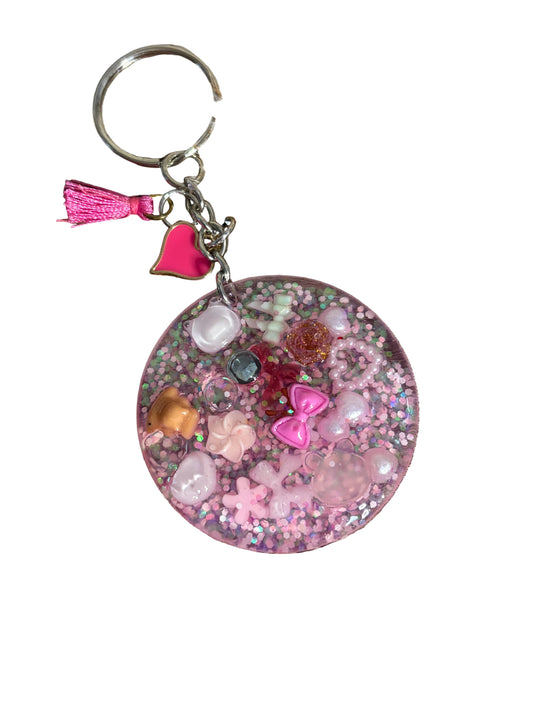 Round Resin Keychain Bag Charm Backpack Purse pink Charms Heart Tassel