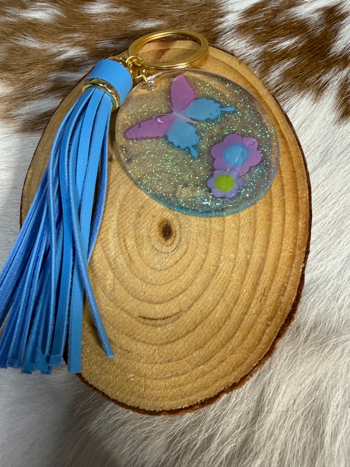 Resin Keychain Bag Charm Backpack Butterfly Flowers Charms Tassel