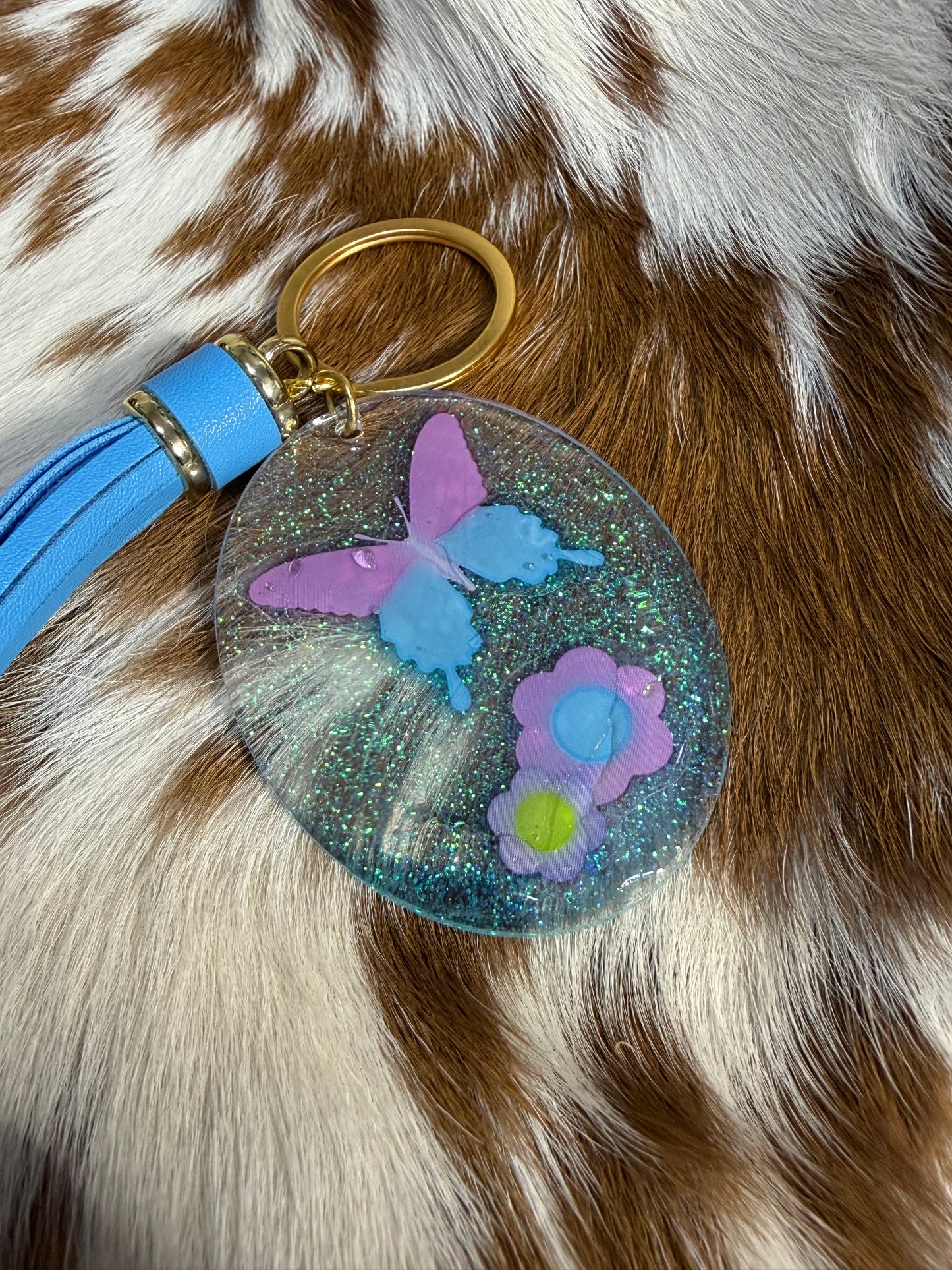 Resin Keychain Bag Charm Backpack Butterfly Flowers Charms Tassel