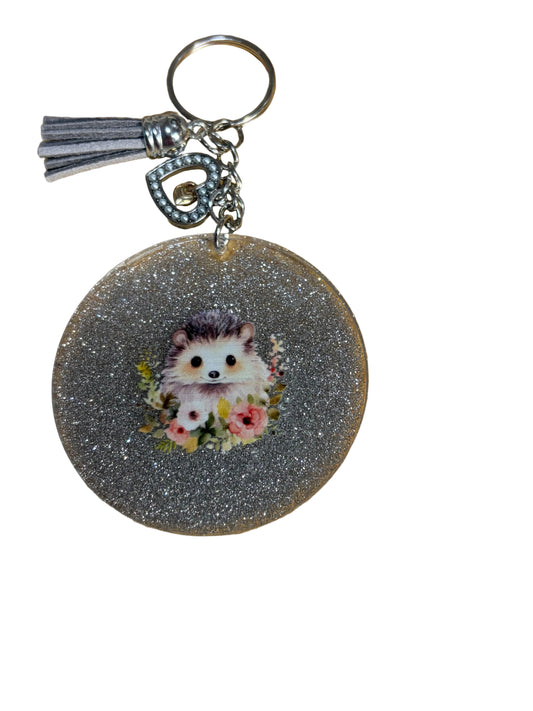 Round Resin Hedge Hog Design Heart Tassel Charm Keychain Bag Charm