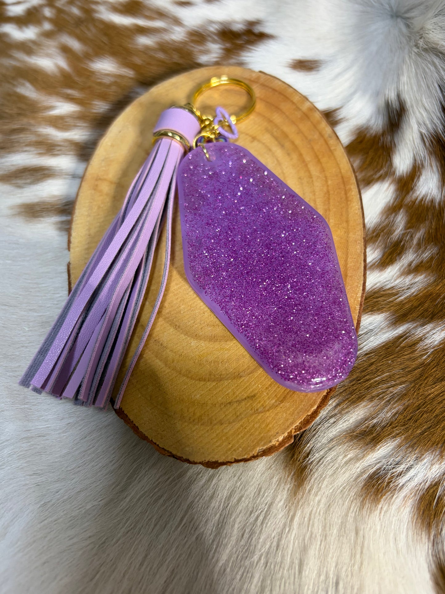 Resin Flower Bat Charm Key Chain Violet Color Tassel Butterfly Glitter  Backpack