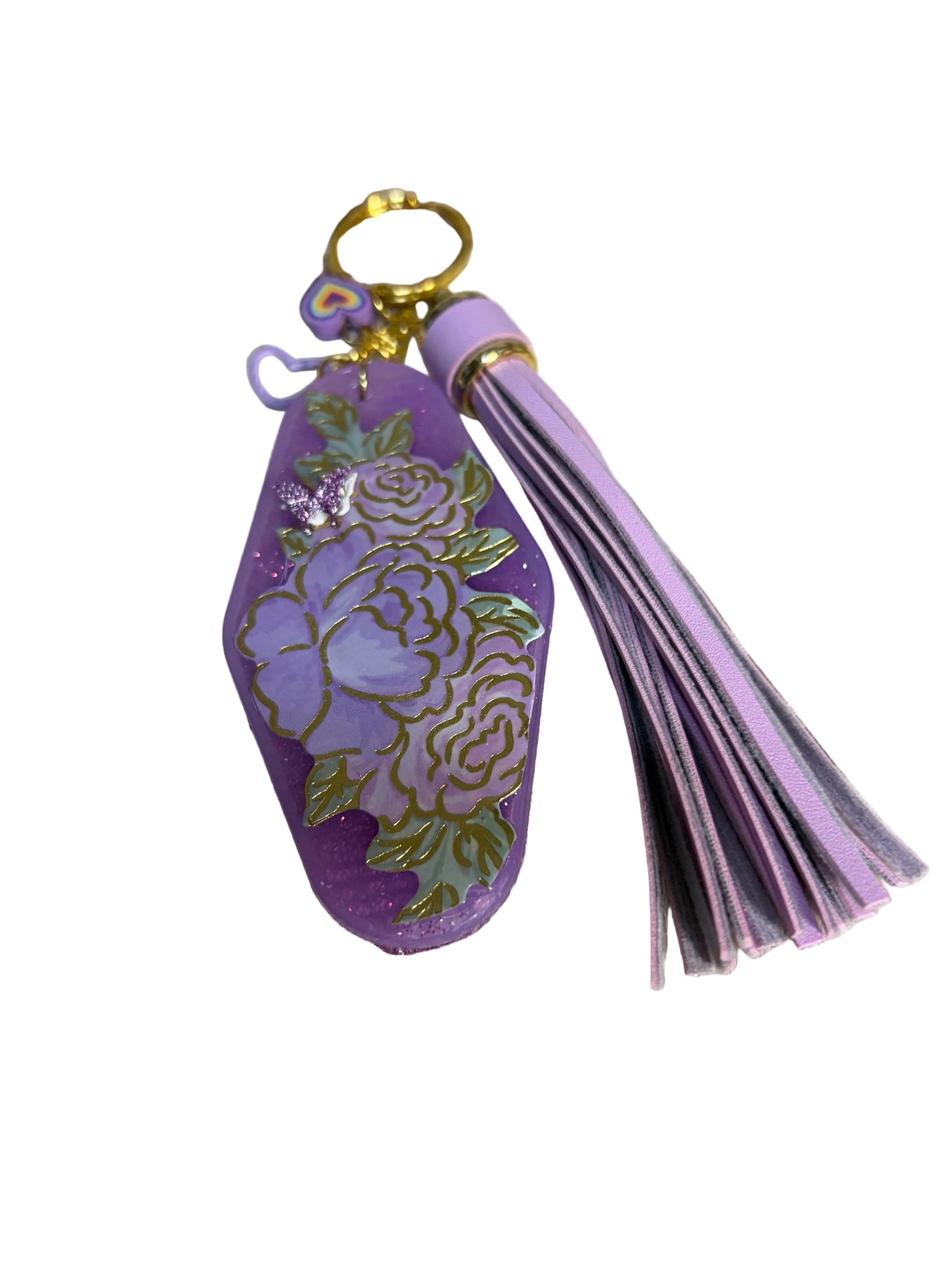Resin Flower Bat Charm Key Chain Violet Color Tassel Butterfly Glitter  Backpack