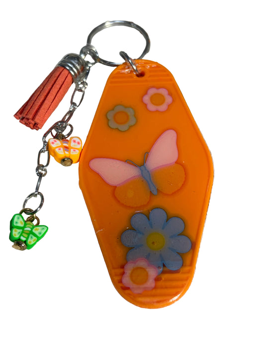 Resin Orange Butterfly Charms Tassels Bag Charm Keychain BackPack