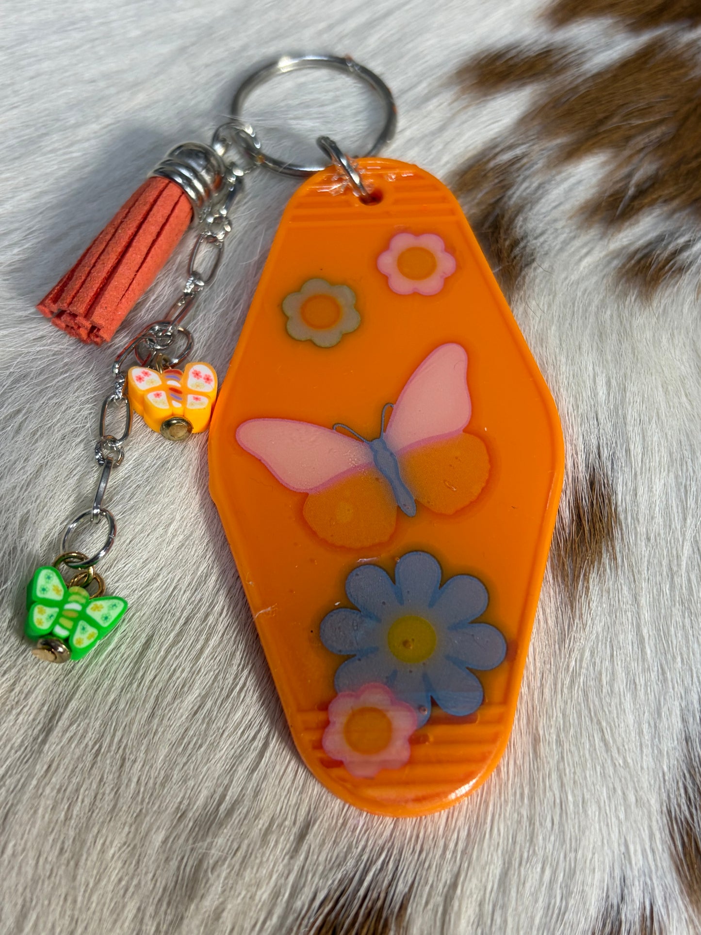 Resin Orange Butterfly Charms Tassels Bag Charm Keychain BackPack