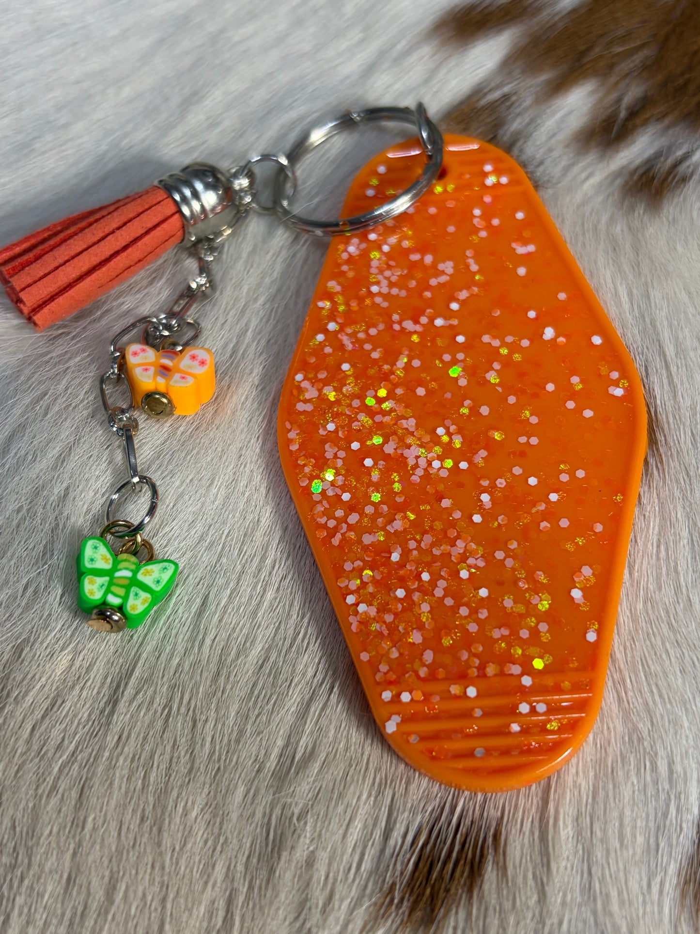 Resin Orange Butterfly Charms Tassels Bag Charm Keychain BackPack
