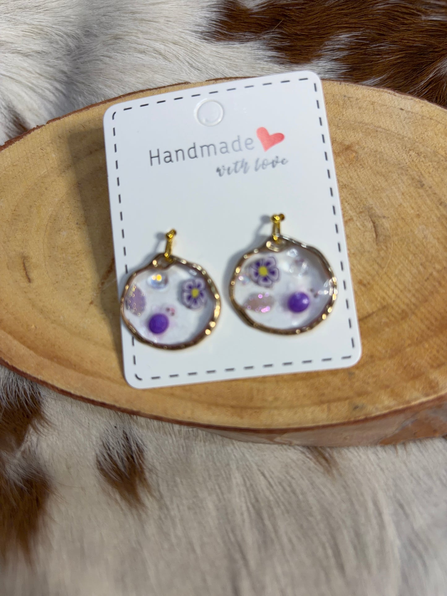Round Resin Flower Earrings