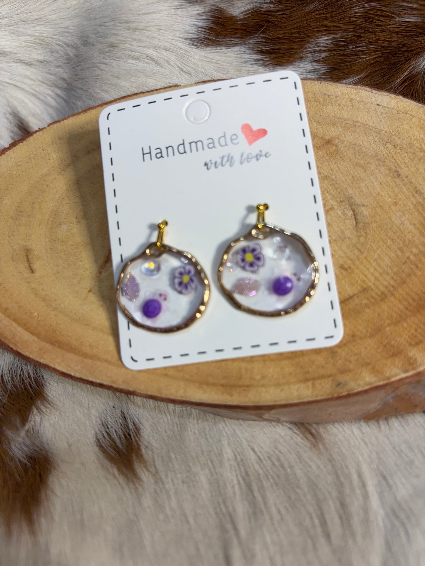 Round Resin Flower Earrings Beads
