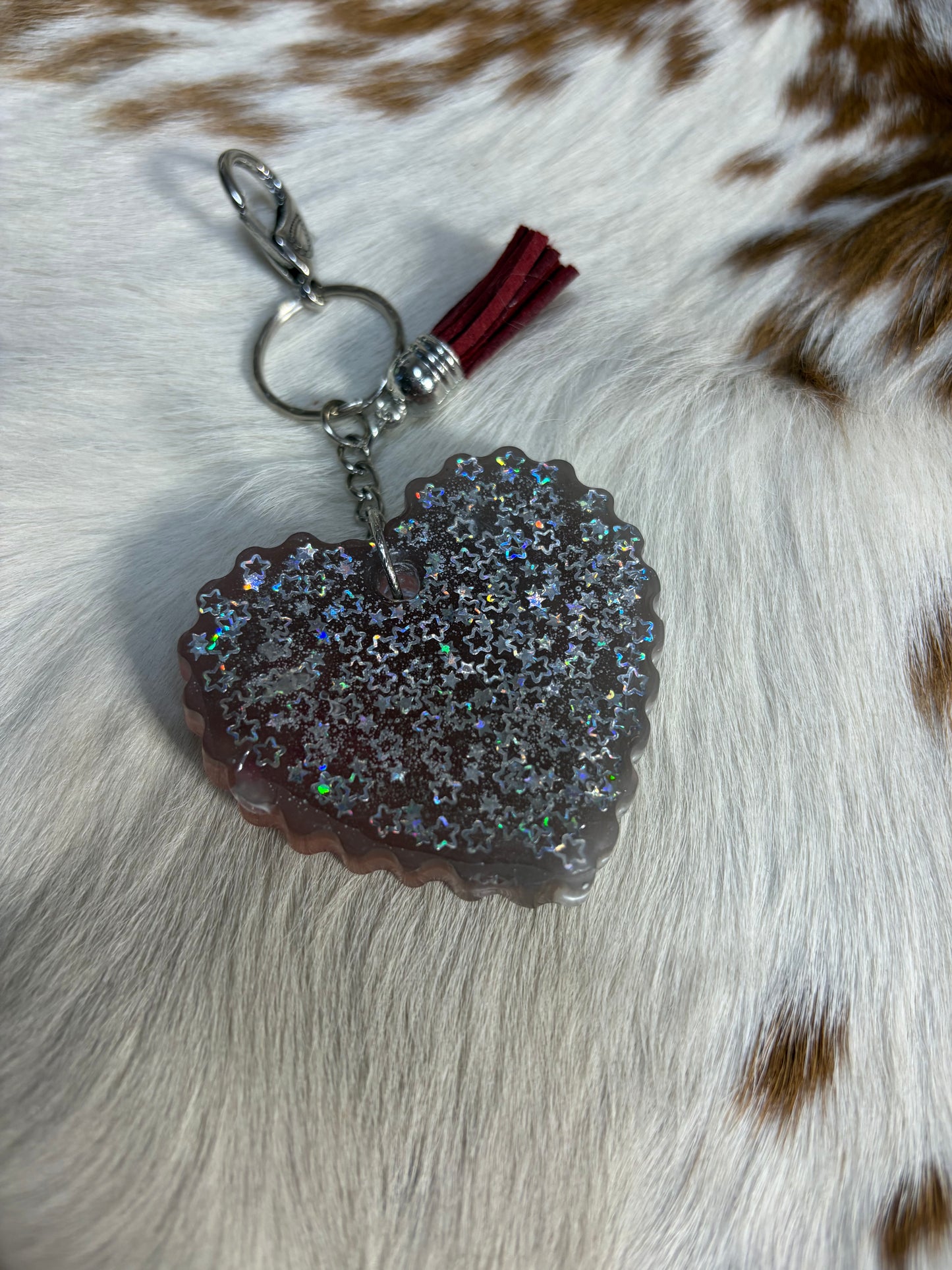 Resin Chocolate Color Heart Pearl Accent Bag Charm Keychain
