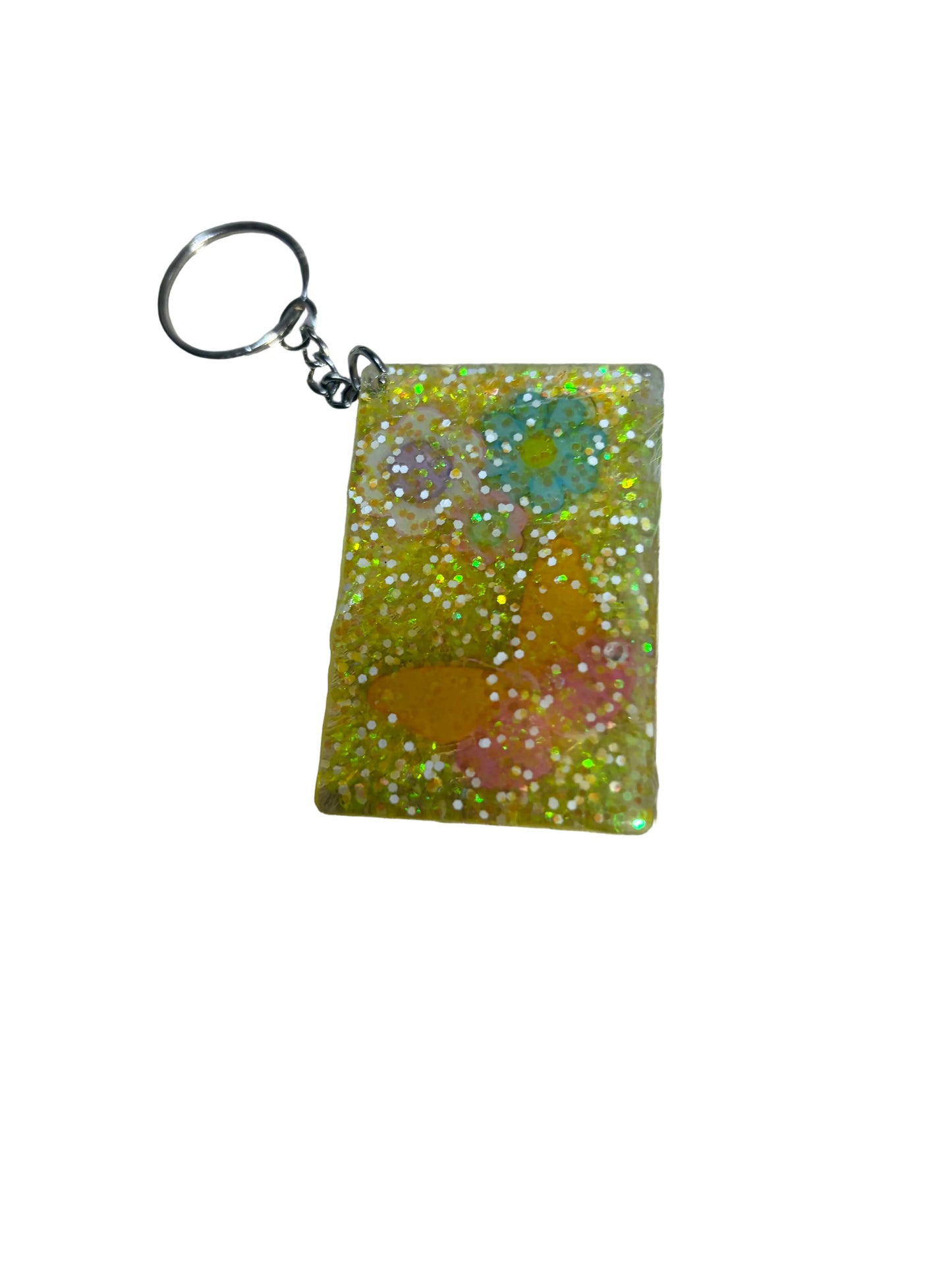 Flower Butterfly Resin Keychain Bag Charm Backpack Yellow Glitter